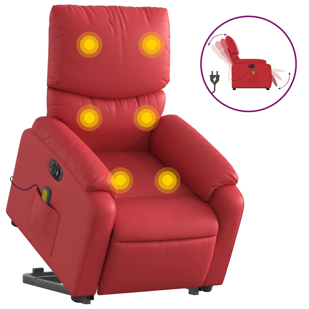 Electric Massage Recliner with Rising Function Red Faux Leather