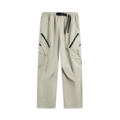 Li Ning CF Outdoor Водонепроницаемые однотонные брюки средней посадки со шнурком Удобные дышащие свободные прямые повседневные брюки мужские брюки лайм AYKU719-2