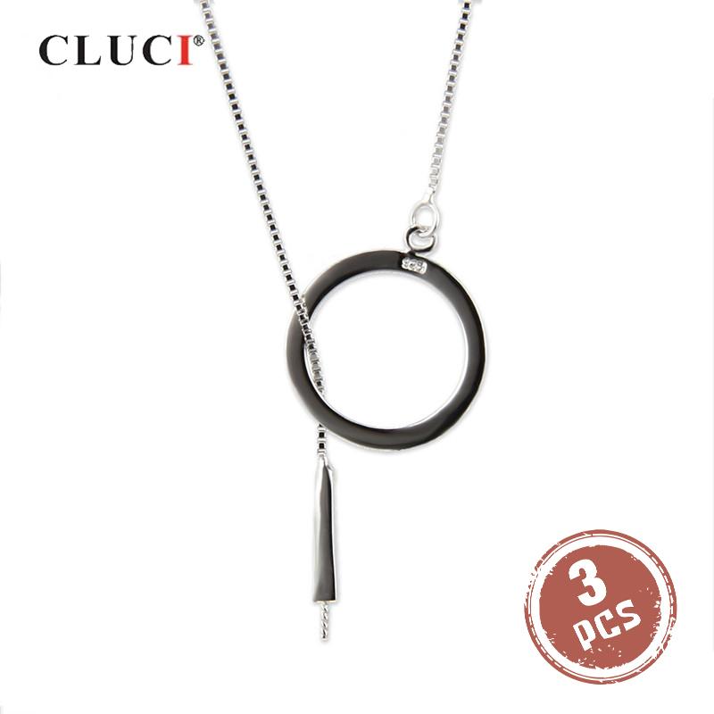 CLUCI 3 шт. 925 пробы Стерлинговое серебро Простая круглая цепочка для ожерелья Украшения для женщин Серебро 925 Проба Крепление для жемчужного ожерелья Кулон SN027SB