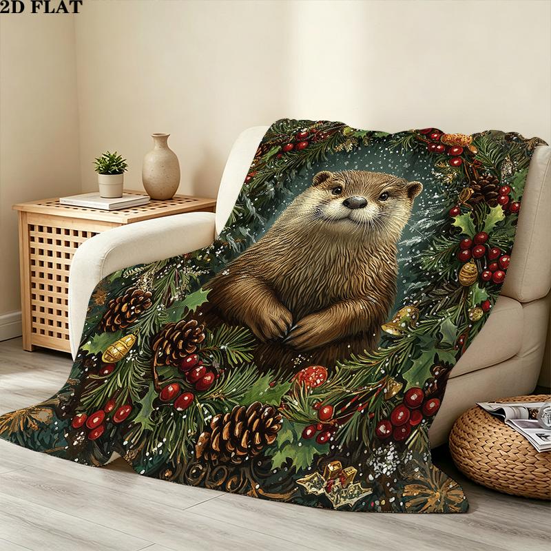 Christmas animals Printed Flannel Blanket, soft throw for bedroom sofa, washable, Christmas present, great gift.
