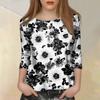 Women's Fashion Casual Seven Sleeve Printed Round Neck T-Shirt Top