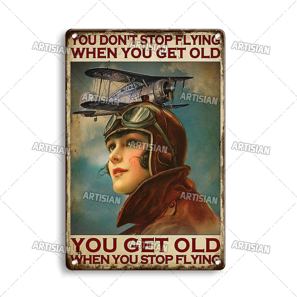 Artisian Pilot Metal Sign Flight Attendant Tin Plate Airplane Aviation Decorative Plaque Wall Decor Garage Bar Pub Club Hotel
