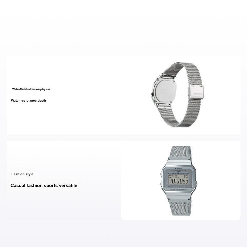 Casio Серия для молодежи Металлические Квадратные Ретро Модные Минималистичные Классические Квадратные Кварцевый Механизм Стальной Ремешок Унисекс Часы Белые A700WM-7A