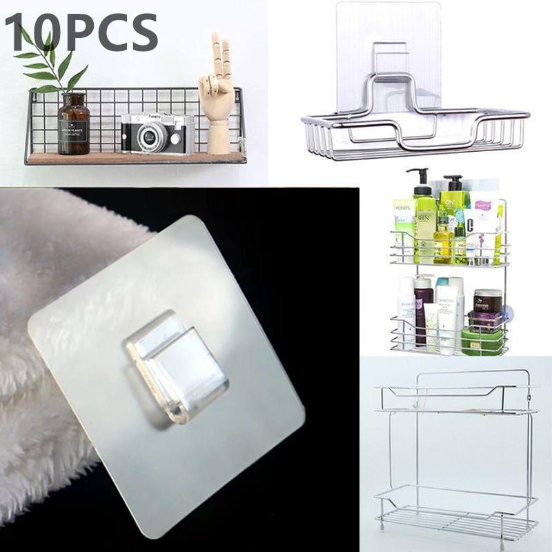10 шт. Самоклеящиеся крючки на стену Прозрачный крючок для проволочной полки Настенное крепление Без пробивания Кухня Ванная комната Не оставляющие следов Наклейки Держатель