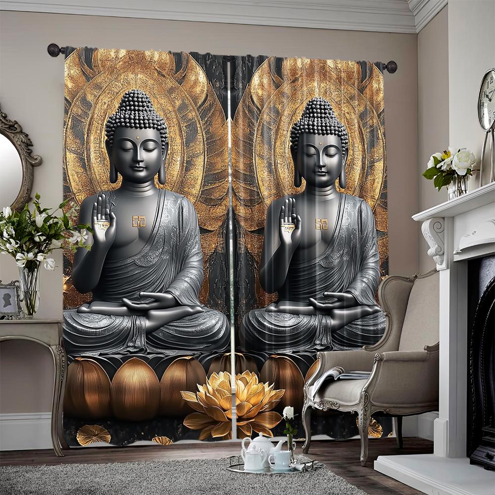 2pcs, 2D flat Window Treatment Curtains figure of the Buddha Blackout Polyester Birthday Party Use for Party Decor bedroom decor