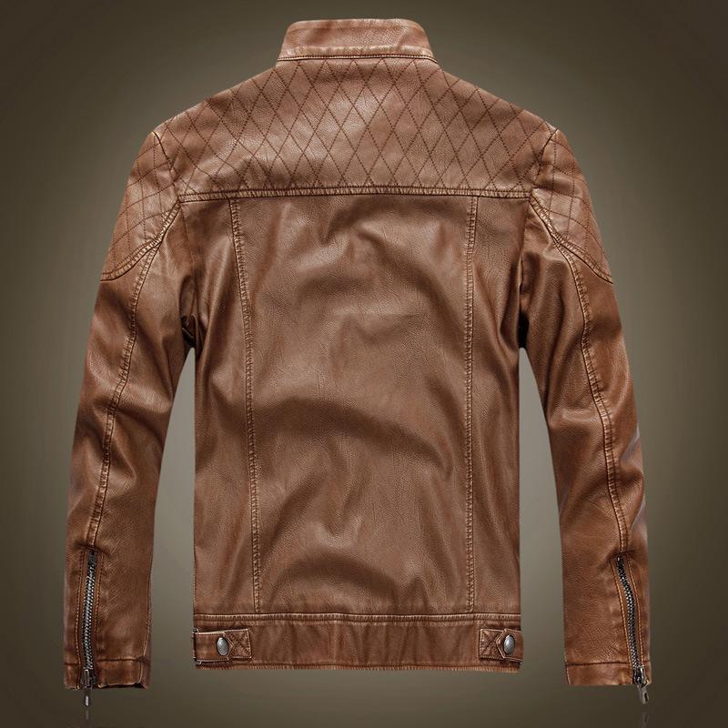 Young men's slim pu leather jacket fashion locomotive leather jacket velvet old retro men's stand-up collar tough guy leather jacket