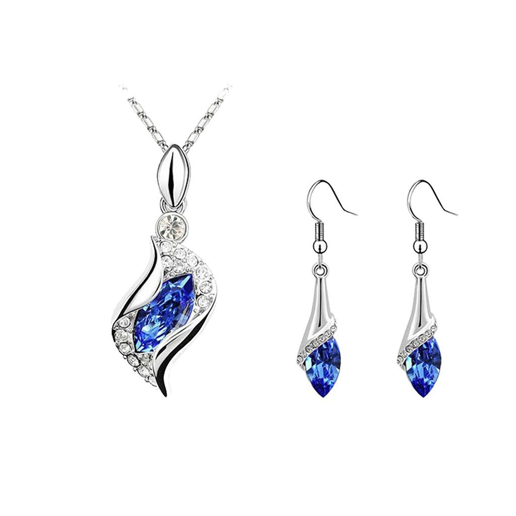 Синий длинный каплевидный австрийский кристалл модные серьги кулон ожерелье