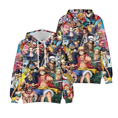 Худи с графическим принтом всех персонажей One Piece, Мужская толстовка-пуловер с 3D-принтом по всей поверхности, с длинным рукавом, карманом-кенгуру, для фанатов аниме, Повседневный топ