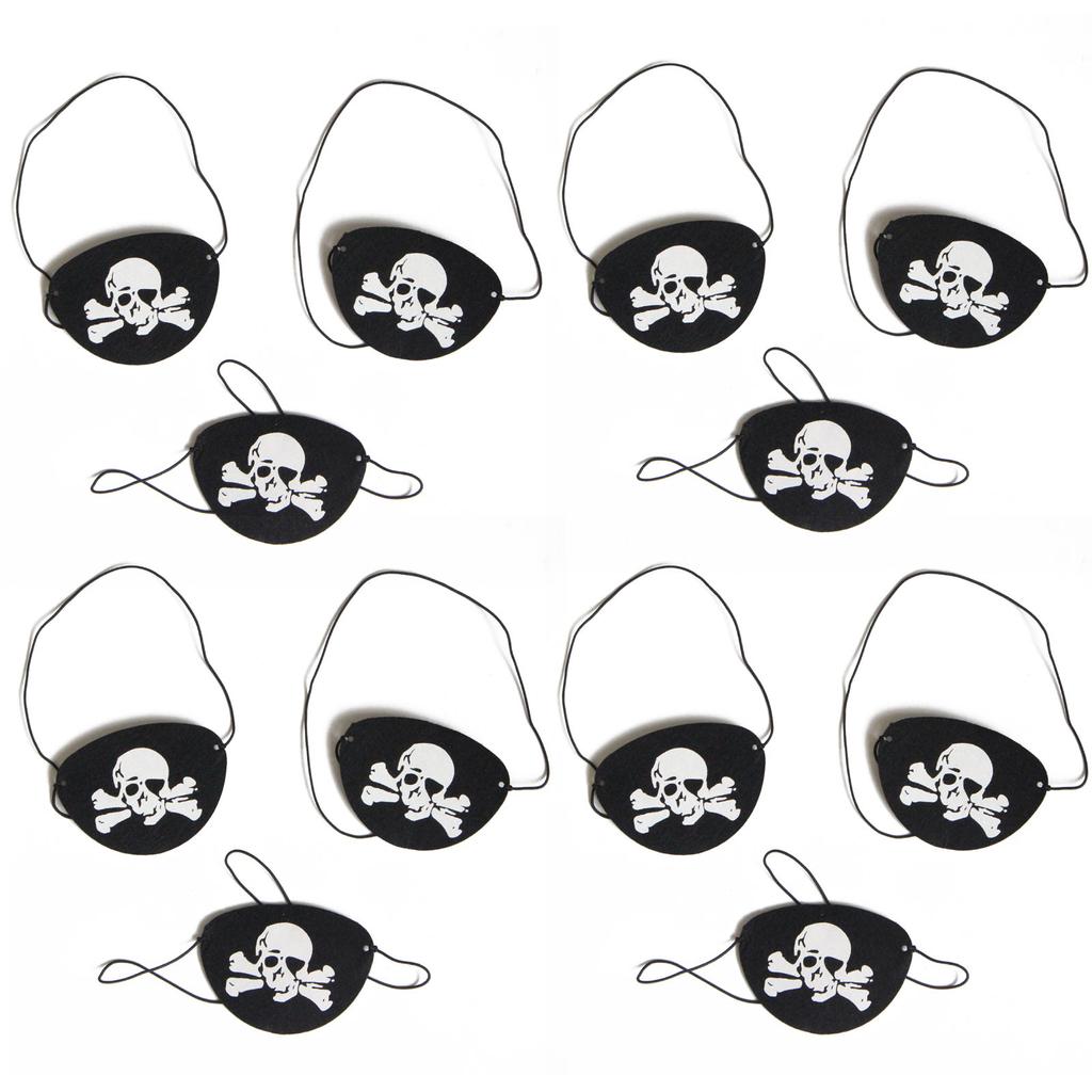 12Pcs/pack Pirate Eye Patches Black Felt One Eye Skull Captain Eye Patches for Halloween Christmas Pirate Theme Party