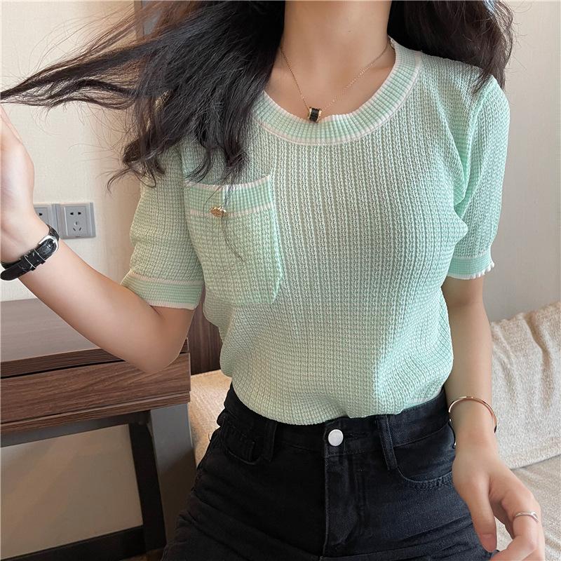 Moda Qizlar Mayin Shamli Xarakter Dumaloq Bo'yinli Trikotaj Toplar Ayollar Kundalik Yozgi Zarur Qulaylik va Usul Slim Fit Pulloverlar Maykalar
