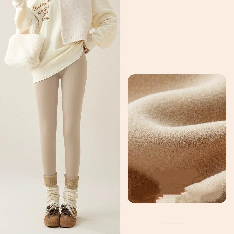 Осенне-зимние леггинсы из кроличьего флиса Sharkskin, женские повседневные базовые утолщенные теплые леггинсы, коричневые колготки с флисовой подкладкой