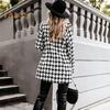 Зимнее осеннее женское пальто с отложным воротником, клетчатый принт, двубортное, с длинными рукавами, плотная куртка средней длины для свиданий, поездок на работу, офиса
