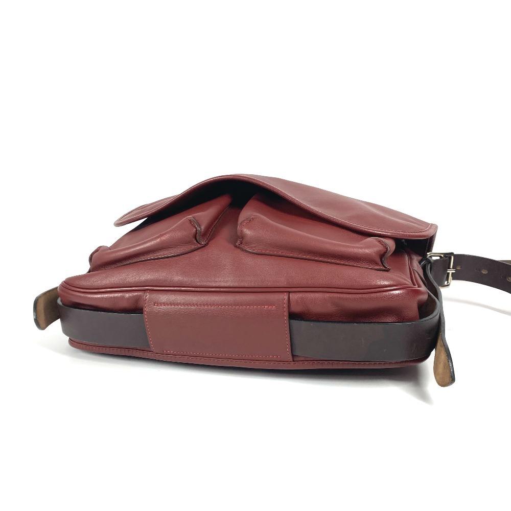 HERMES flap Barda 33 Drawstring Shoulder Bag Leather Rouge Ash Brown