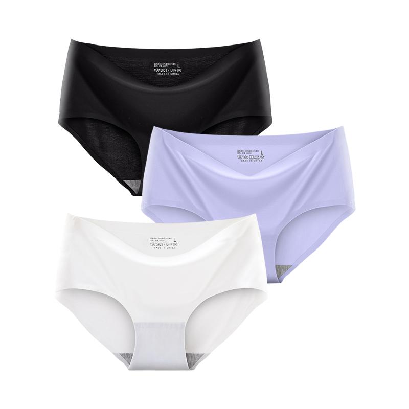 3 Pcs/Set Seamless Panties Silk Pamty Mid Waist Underwear Comfort Underpants Solid Invisible Briefs Female Lingerie