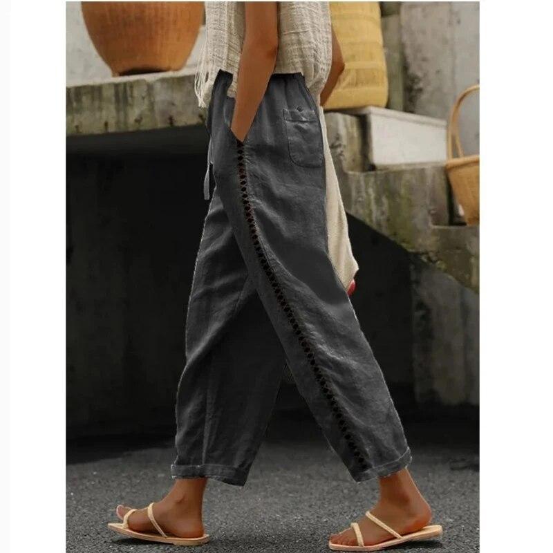 Кружевные полые повседневные брюки с девятью точками для женщин, модные облегающие брюки с высокой талией, женские элегантные однотонные женские брюки 30769