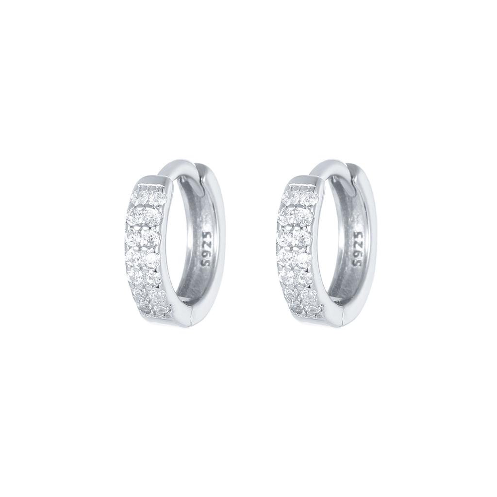 925 Sterling Silver Double Row CZ Huggie Hoop Earrings for Women, Sparkling Cubic Zirconia Gold Plated Small Hoop Earrings,
