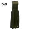 Женское летнее платье с плиссировкой, круглым вырезом, без рукавов, однотонное, свободное, с разрезом, макси-платье, повседневная одежда для свиданий, вечеринок, длинное платье