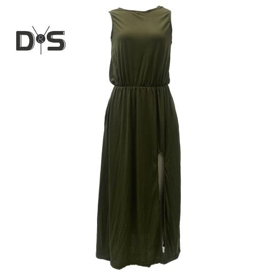 Женское летнее платье с плиссировкой, круглым вырезом, без рукавов, однотонное, свободное, с разрезом, макси-платье, повседневная одежда для свиданий, вечеринок, длинное платье