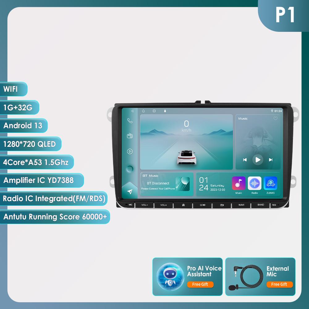 Hizpo Carplay 4G 9 дюймов 2Din Android 13 автомобильный мультимедийный проигрыватель для Volkswagen Skoda Octavia Golf 5 6 Touran Passat Polo Jetta интеллектуальное авторадио