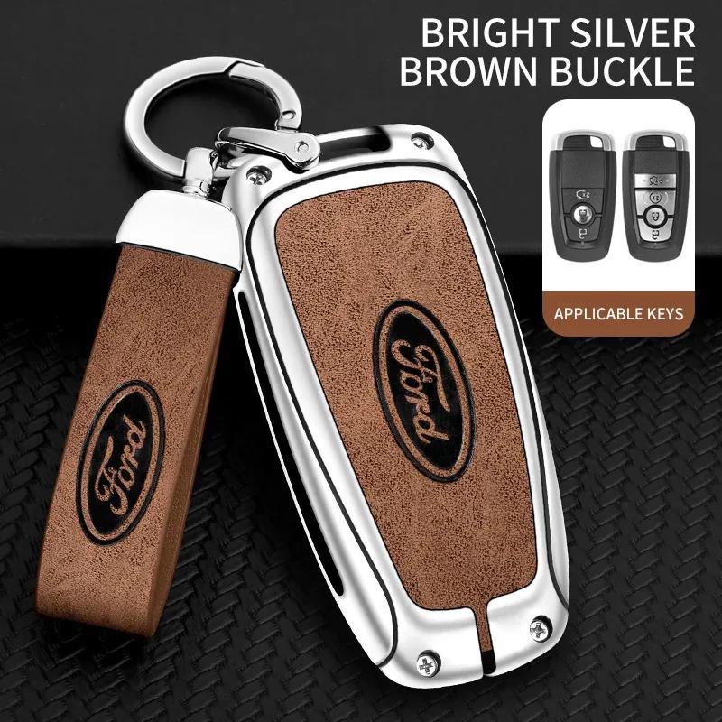 Car Sticker Ford Leather Car Key Case Cover Shell For Ford Fusion Edge Mustang Explorer Expedition Bronco Ecosport Ranger F150 F