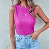Новый летний женский модный и облегающий полосатый трикотажный жилет с круглым вырезом