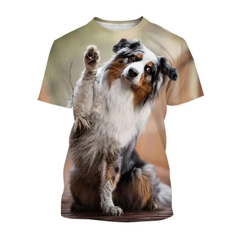 Australian Shepherd Dog 3D Print T-Shirts Streetwear Men Women Fashion Oversized Short Sleeve T Shirt Male Tees Tops Clothing