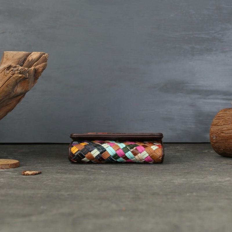 Johnature Плетеный короткий кошелек из натуральной кожи, случайная цветовая вставка, большая вместимость, много отделений, складной кошелек с пряжкой