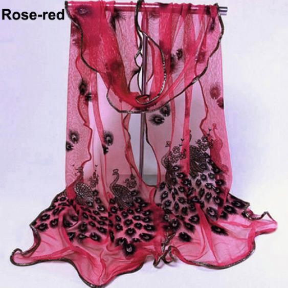 Women Peacock Flower Embroidered Lace Scarf Long Soft Wrap Shawl