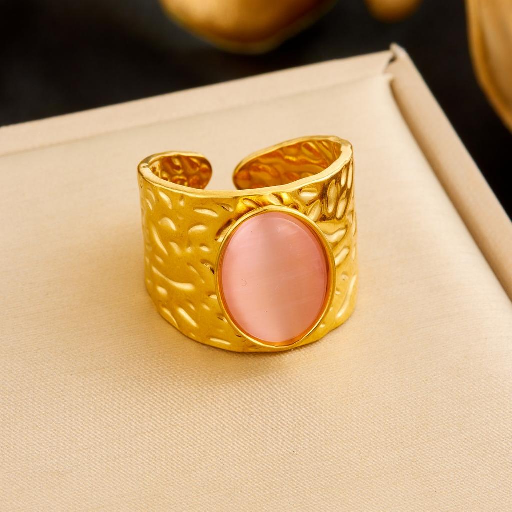 DIEYURO 316L Stainless Steel Vintage Elliptical Brown Tiger Stone Adjustable Ring Women Fashion Concise Ring Jewelry Gift