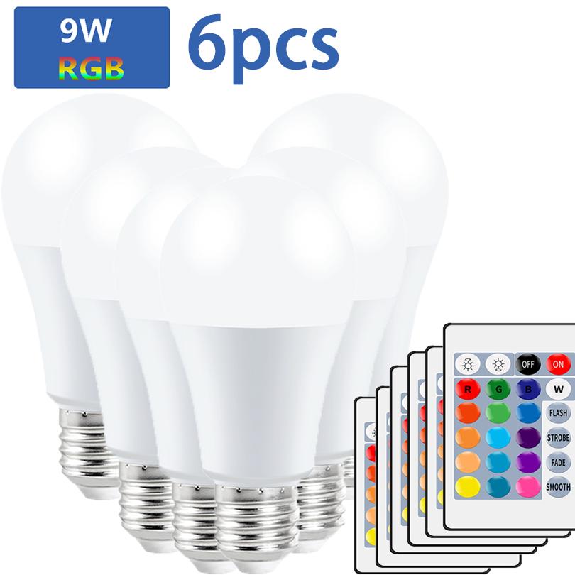 Светодиодная лампа RGB с 16 цветами, цоколь E27, напряжение 220 В, для домашнего освещения, с регулировкой яркости и 24-кнопочным пультом дистанционного управления, умная лампа для создания атмосферного освещения.