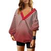 Женская мода полосатый принт V-образный вырез длинный рукав свободный пуловер свитшот топ