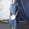 Johnature Women Bat Sleeve Linen Chinese Style Dress Print Floral Stand Button Cheongsam Autumn Loose A-Line Dresses