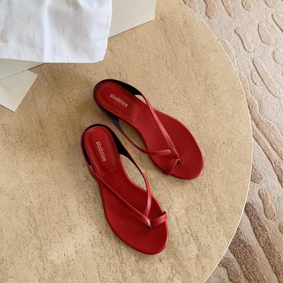 Натуральная кожа! Темпераментный набор тапочек для женской летней носки, минималистичные сандалии с круглым носком и толстым каблуком.