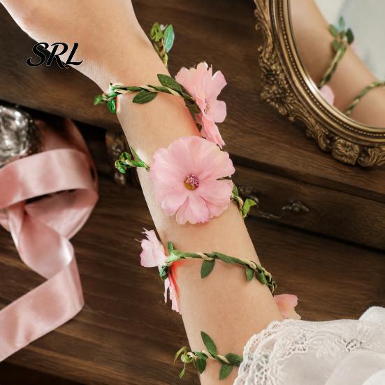 Artificial Flower Cuff Fairy Floral Arm Wrap, Woodland Elf Bracelet, Forest Nature Fabric Accessory Costume Accessories for Women, Halloween Cosplay,