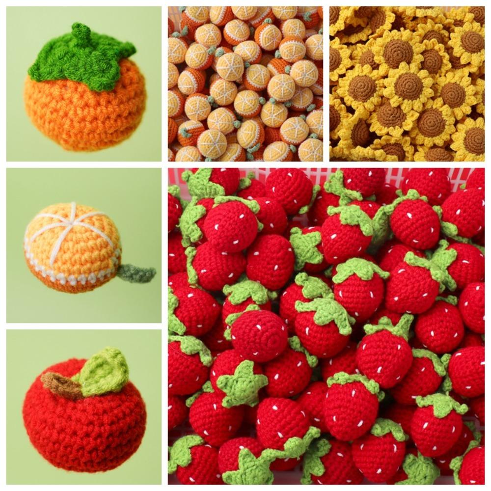Cartoon Wool Cute Fruit Sunflower Hand Knitted Strawberry Handmade Crochet Pumpkin Fruit Keychain