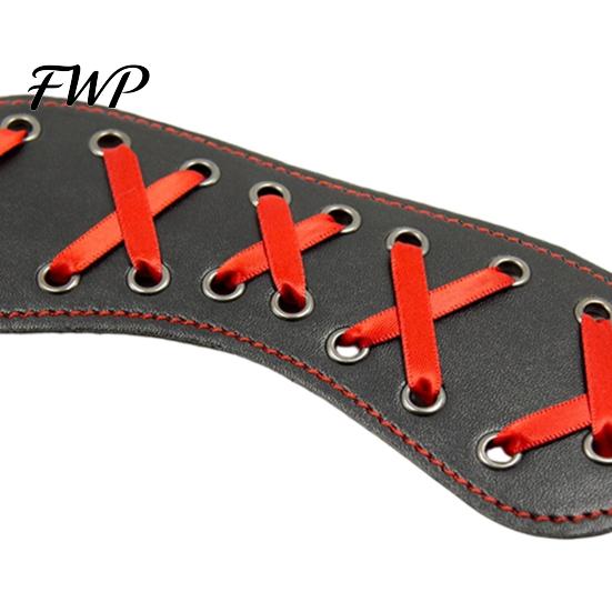 Durable Faux Leather Eye Blindfold Black Mask, Adjustable Bondage Mask with Red Immersive Sensory Amplification Ribbon, Sleep for Couples, BDSM