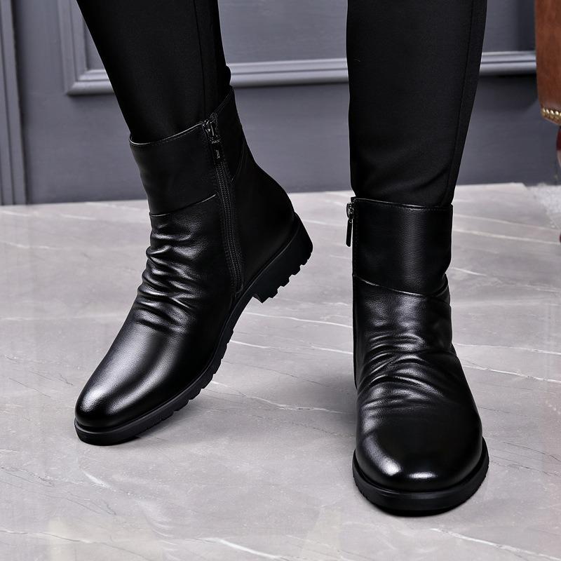 Модные мужские ботинки из натуральной кожи высокого качества из коровьей кожи, модные ботинки-мотоциклы с высоким верхом, мужские деловые повседневные ботинки