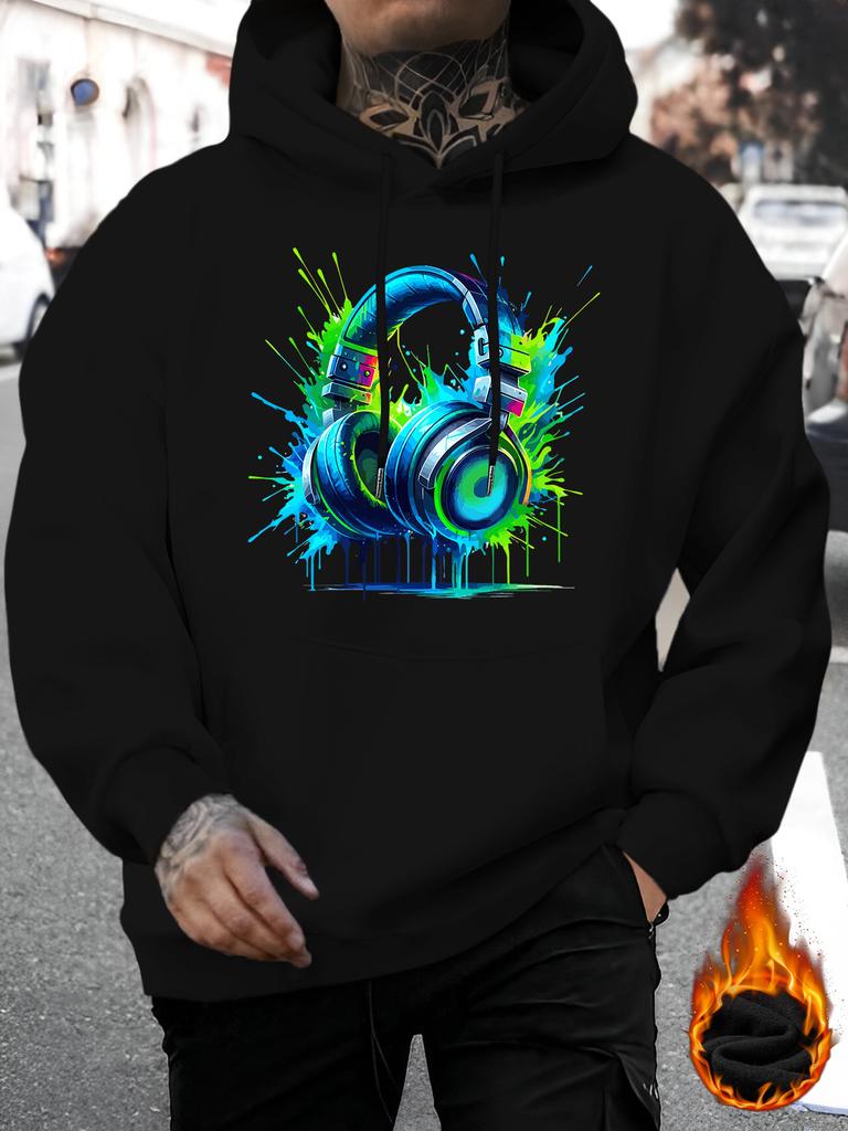 Street Color Headphones Illustration Hooded Sweater Couple Shoulder Long Sleeve Jacket Loose Spring and Autumn