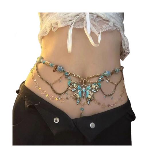 Женская цепочка на талию с кисточкой в виде бабочки и цветка, подвеска из искусственного жемчуга, поясная цепочка