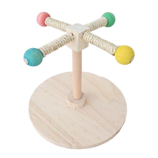 Parrot Stand Perch Toy Interactive 360 Degree Rotation Spinning Parakeet Toy Wooden Exercise Wheel Cockatiel Enrichment Toy Birdcage Accessories