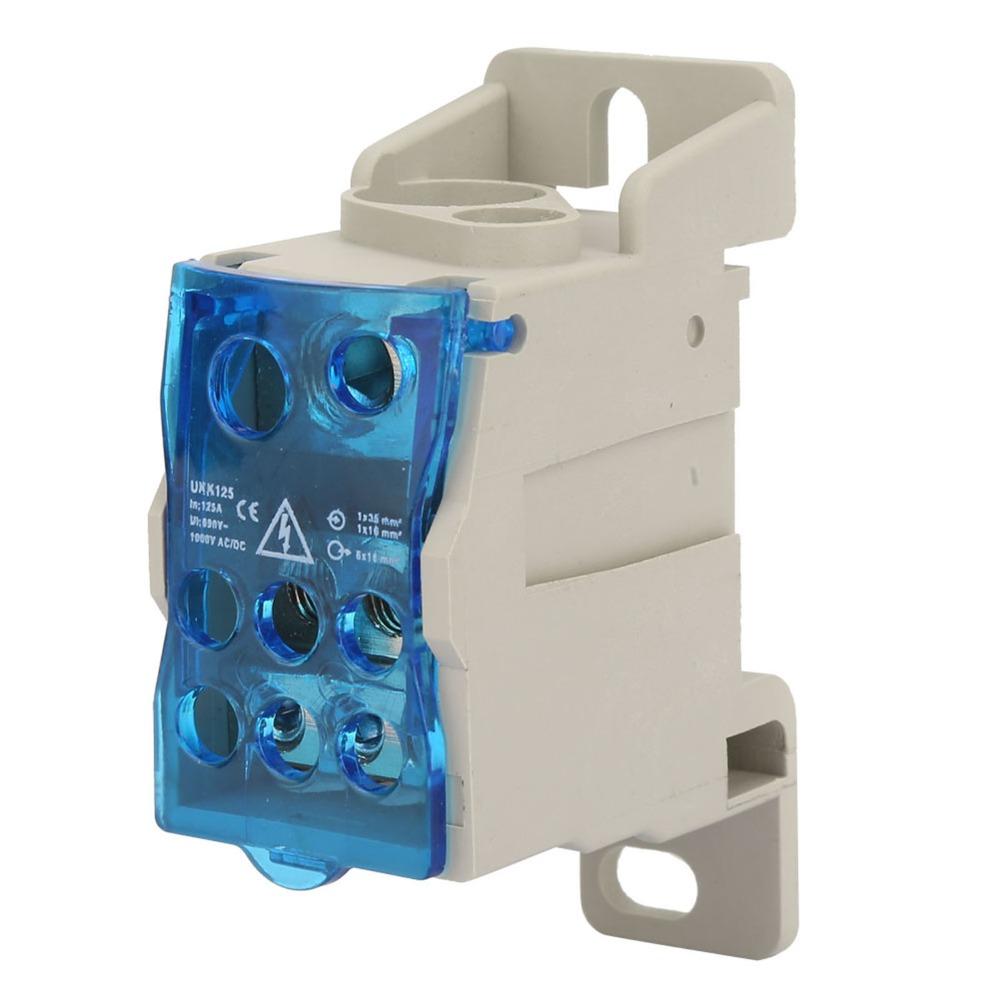 690V 125A DIN Rail Terminal Block Brass Conductor Positions Screw Terminal Terminal Block Distribution Box Blue Junction Box