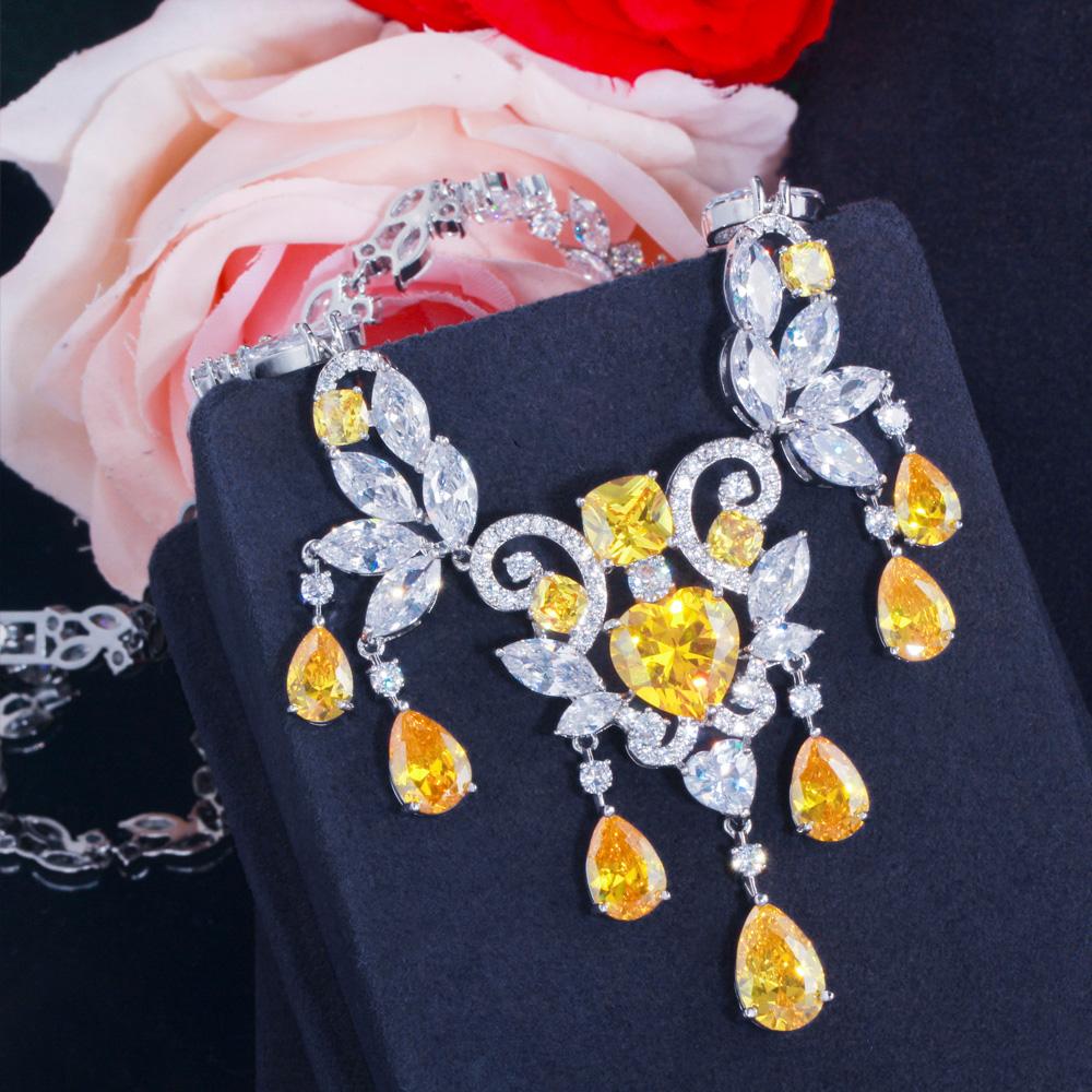 CMM Роскошный белый золотой цвет с кисточками, ожерелье, серьги, комплект ювелирных изделий в богемном стиле с кубическим цирконием