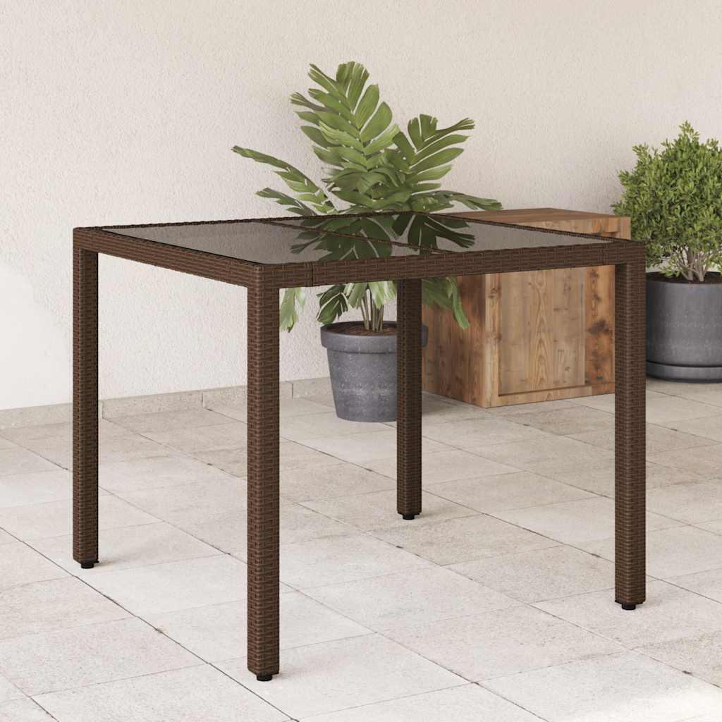 Vidaxl Stół Ogrodowy Ze Szklanym Blatem, Brąz, 90X90X75 Cm, Polirattan