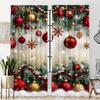 2pcs/Set Festive Red Christmas Ball And Green Leaf White Snow Pattern Print Curtains - Perfect For Living Room, Bedroom, Kitchen
