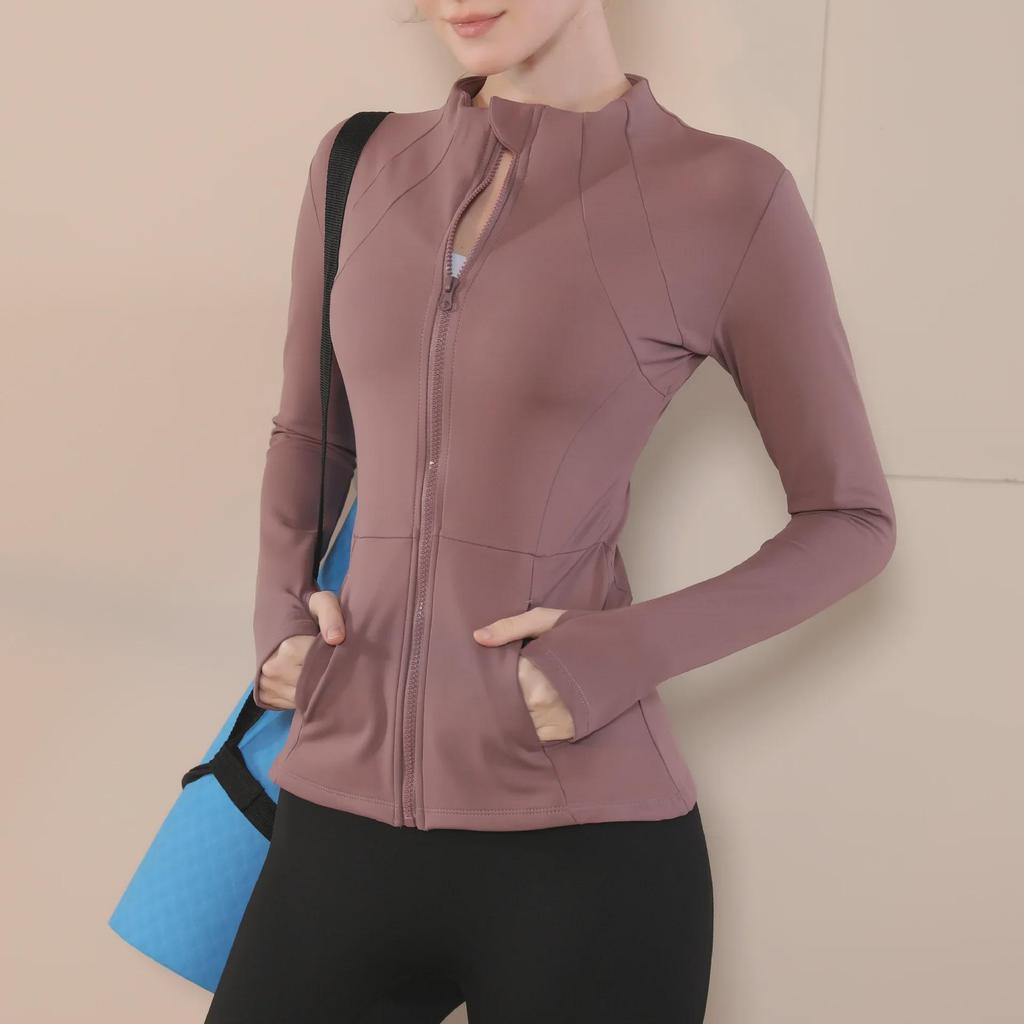 Women's Slim Fit Zipper Yoga Jacket - Long Sleeve, Stand Collar