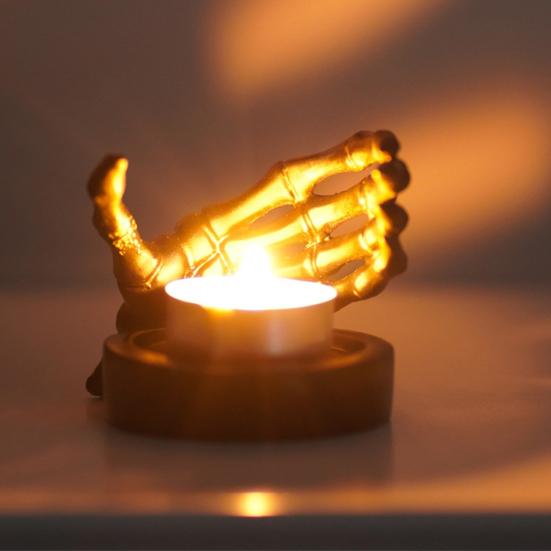 Подсвечник в виде скелета на Хэллоуин, жуткий череп в форме руки, подставка для чайной свечи, подсвечник, центральный элемент, украшение для рабочего стола, орнамент