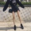 Wowen Classic and Minimalist Fashion Versatile Broken Holes Female Loose High-waisted Summer Wide-leg Thin Raw Edge A Word Denim Shorts Individuality