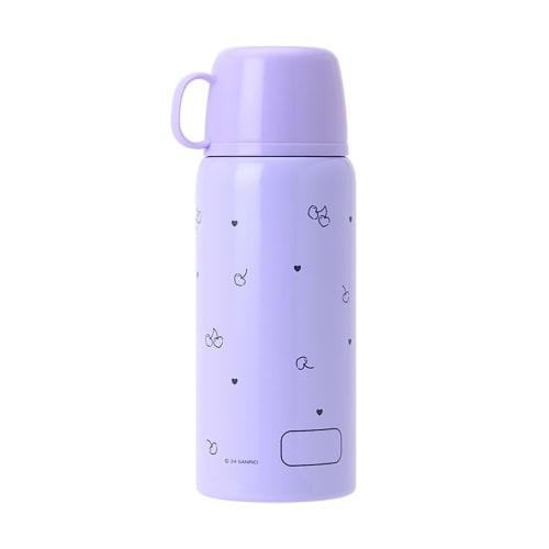 Sanrio 2-Way Stainless Steel Bottle, Kuromi, for Kids, Insulates Hot or Cold Drinks, Capacity: 620mL (Cup), 670mL (Direct Cap), Includes Name Space, P
