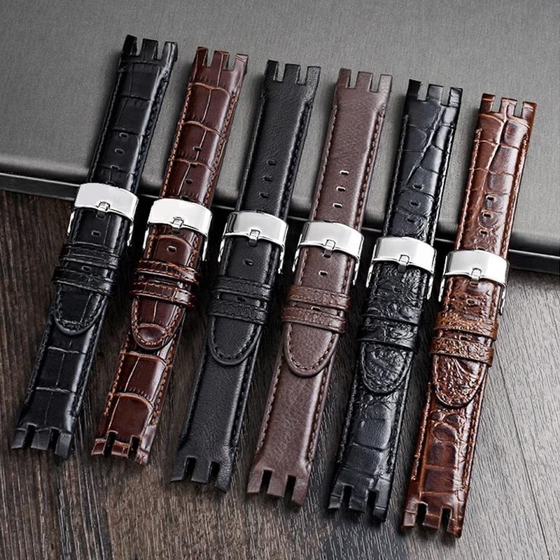Классический ремешок для часов из натуральной кожи для Swatch Yrs403 412 402G Series, изогнутый вогнуто-выпуклый ремешок из коровьей кожи 21 мм, аксессуар для мужских часов