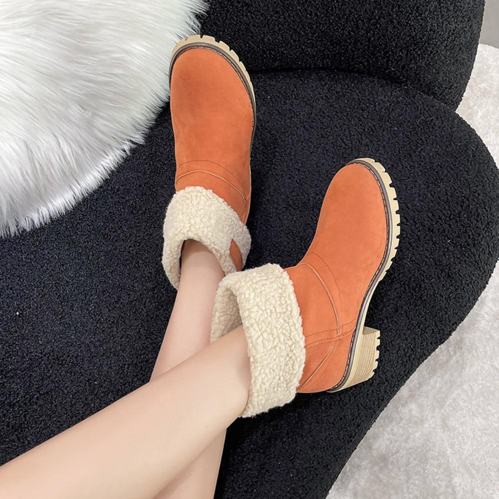 Модные осенне-зимние модные новые повседневные удобные теплые бархатные ботильоны с квадратным каблуком и круглым носком однотонные женские ботильоны